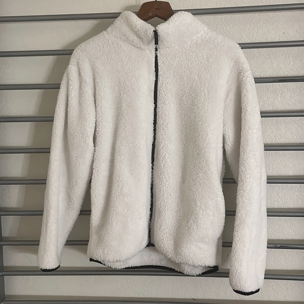 White Sherpa Zip Up Turtleneck Jacket
